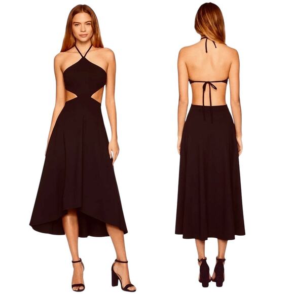 NEW Susana Monaco x Revolve Cutout Halter Black High Low Midi Dress Size Small - Picture 1 of 10
